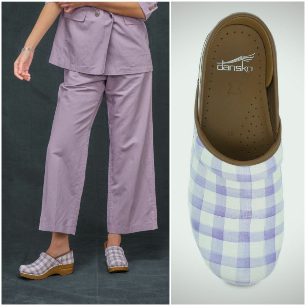 Gingham Dansko Pro Lavender Honey Plaid Checker Clogs Boho Cottage Whimsy 36 38 - Picture 7 of 11